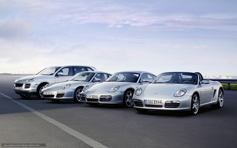 Porsche lineup on racetrack