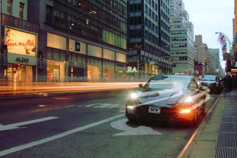 Porsche on a city street