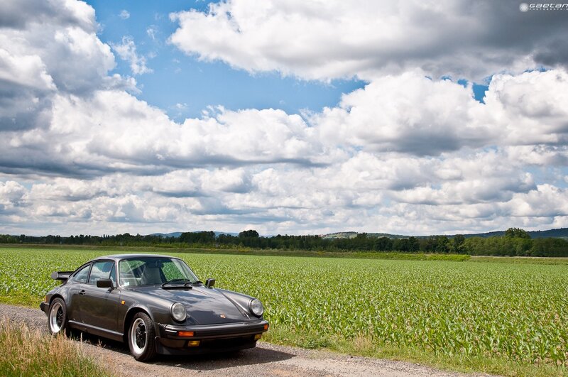 Porsche on a country road