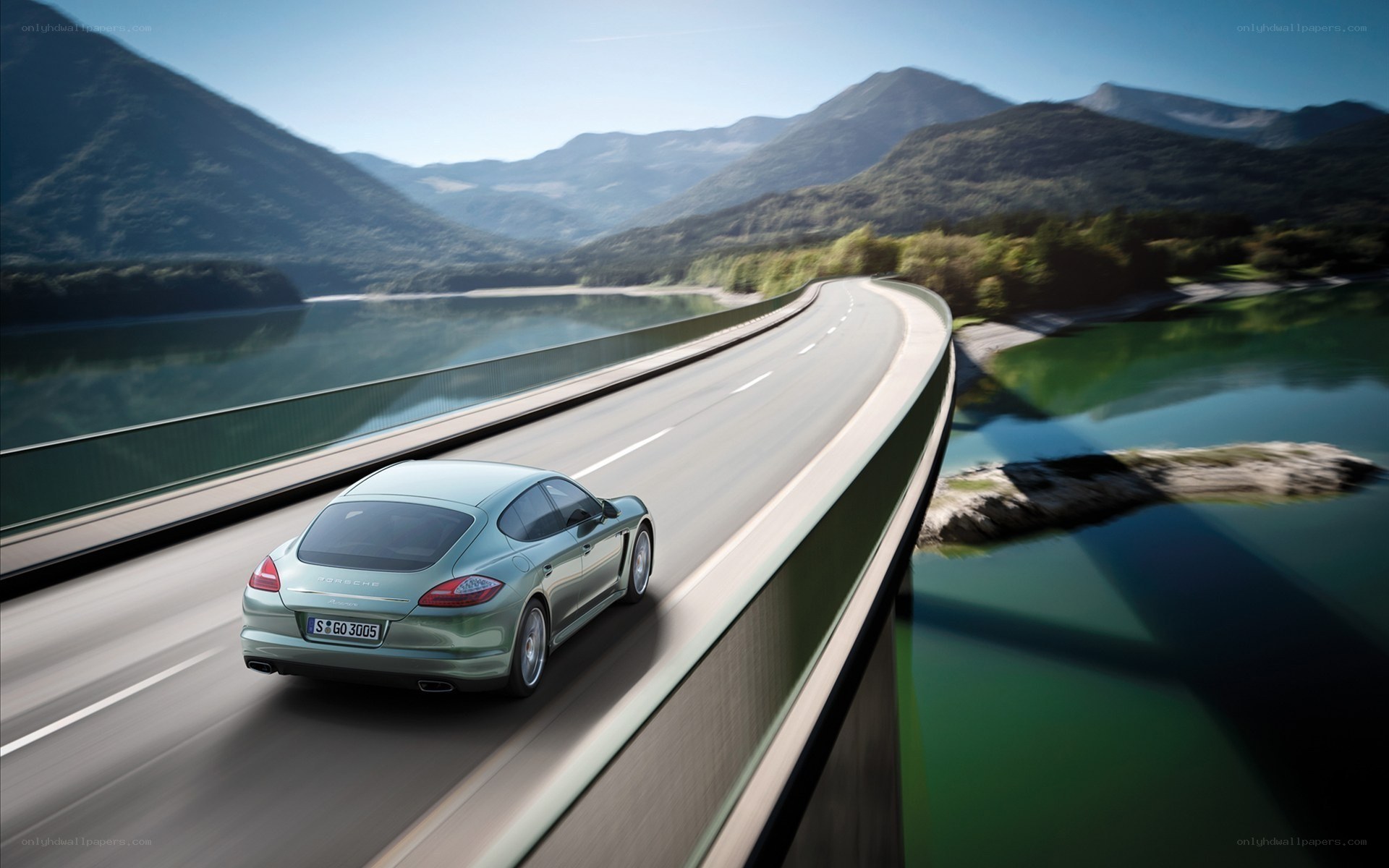 Porsche on a scenic bridge