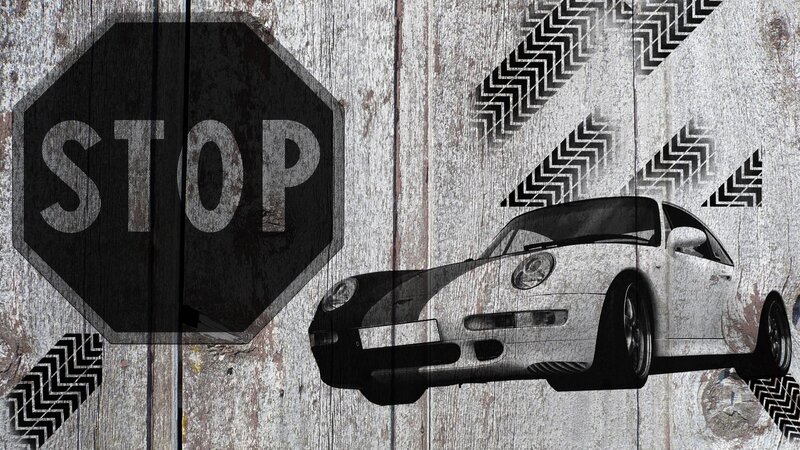 Porsche on wooden wall
