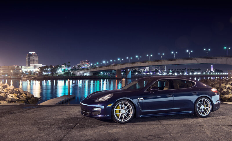 Porsche Panamera at night by the water