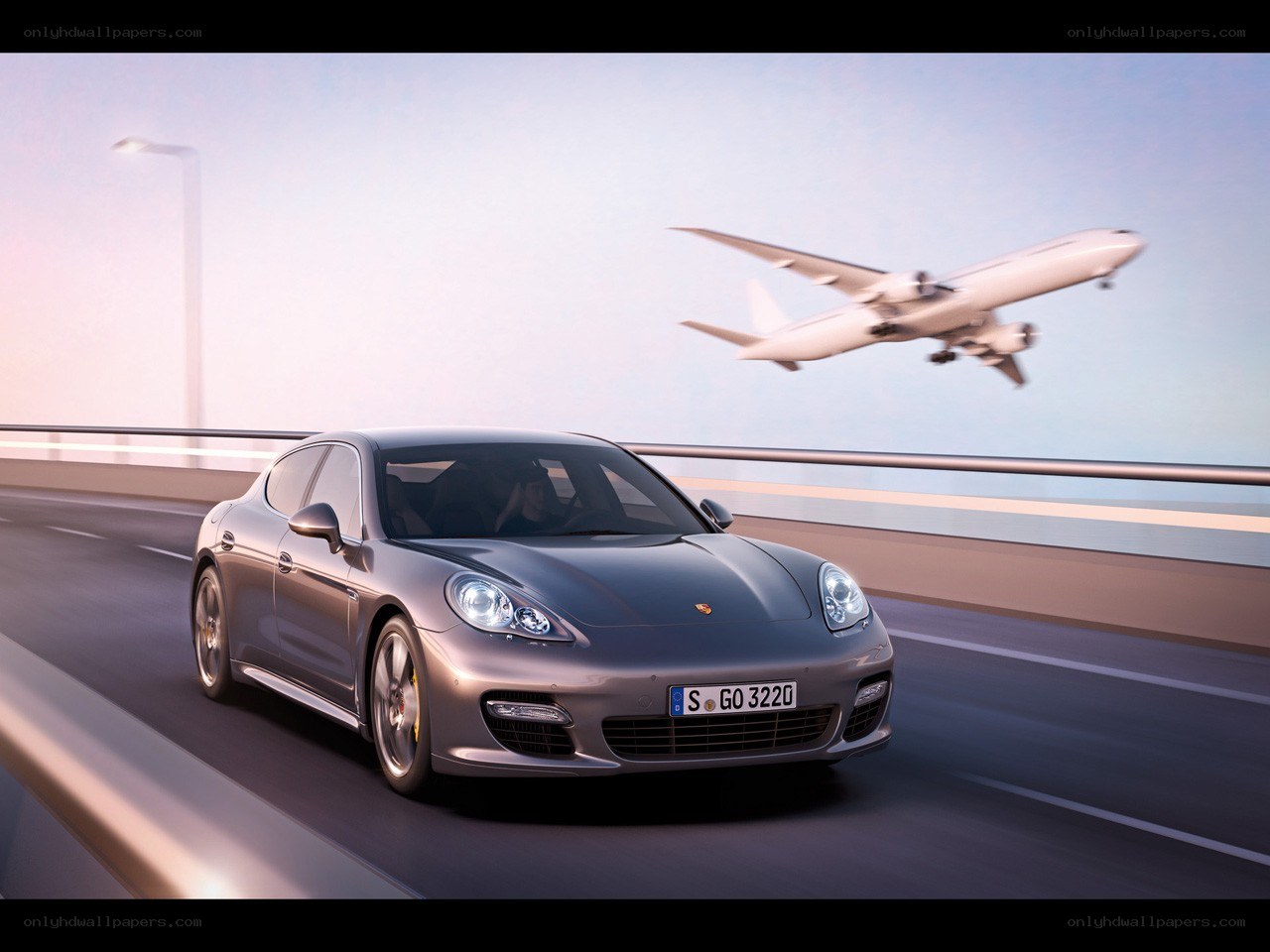 Porsche Panamera on a bridge
