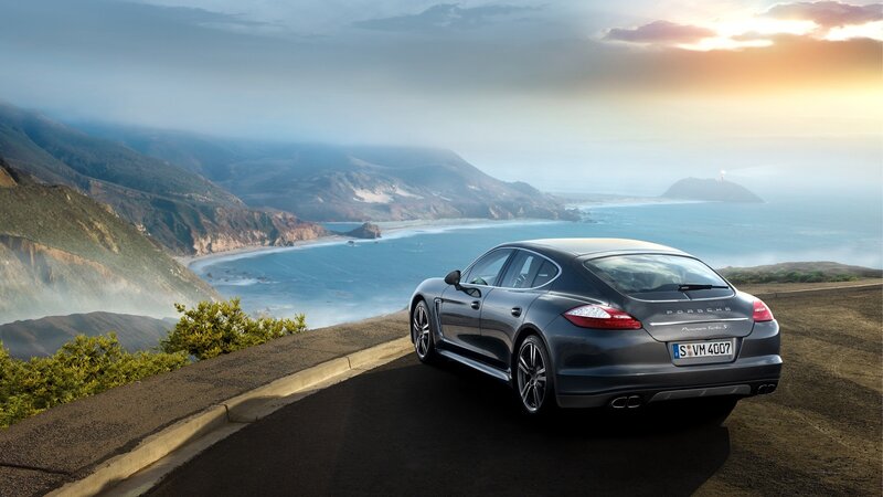 Porsche Panamera on coastal road