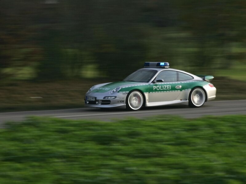 Porsche police car in motion