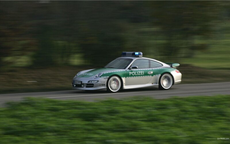 Porsche police car in motion