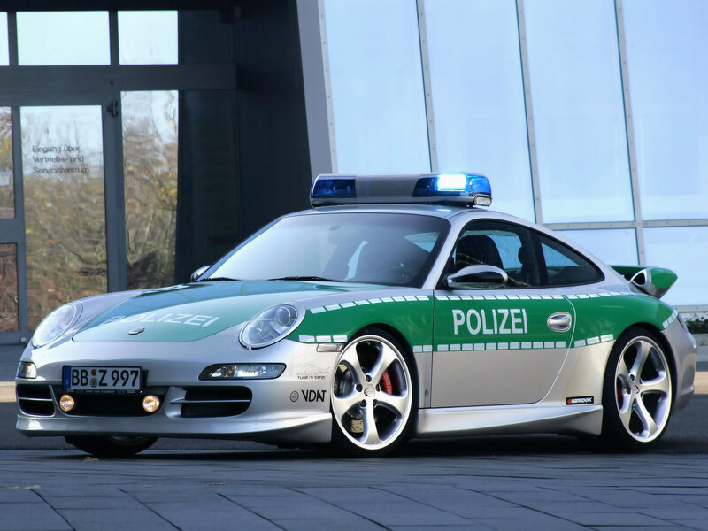 Porsche police car with blue lights