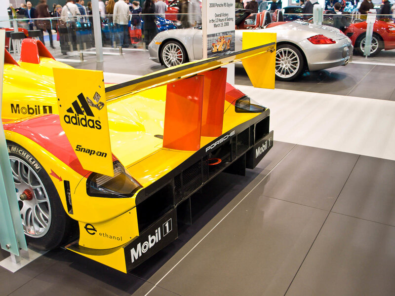 Porsche race car at auto show