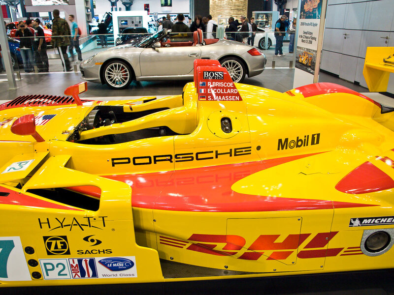 Porsche race car at auto show