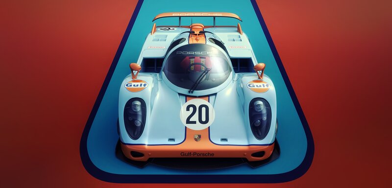 Porsche Race Car — Blue, Dramatic, Digital Art