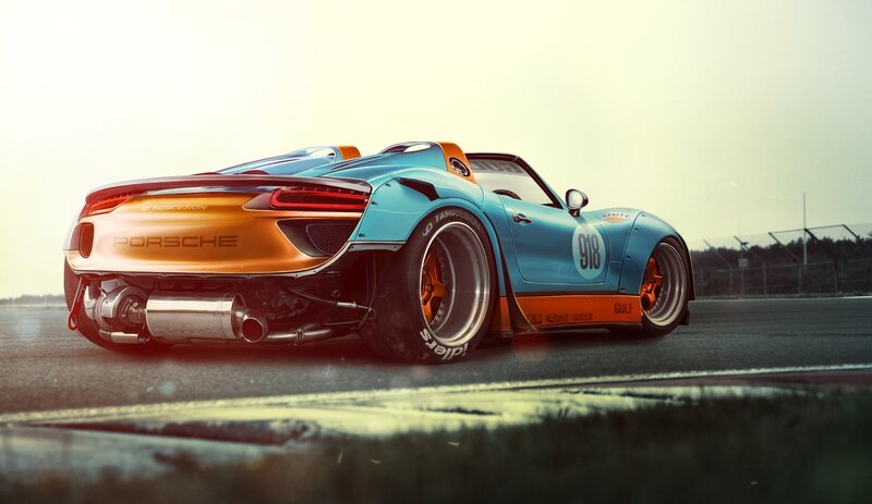 Porsche Race Car — Blue, Dramatic