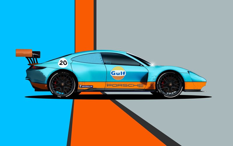 Porsche Race Car — Blue, Dynamic