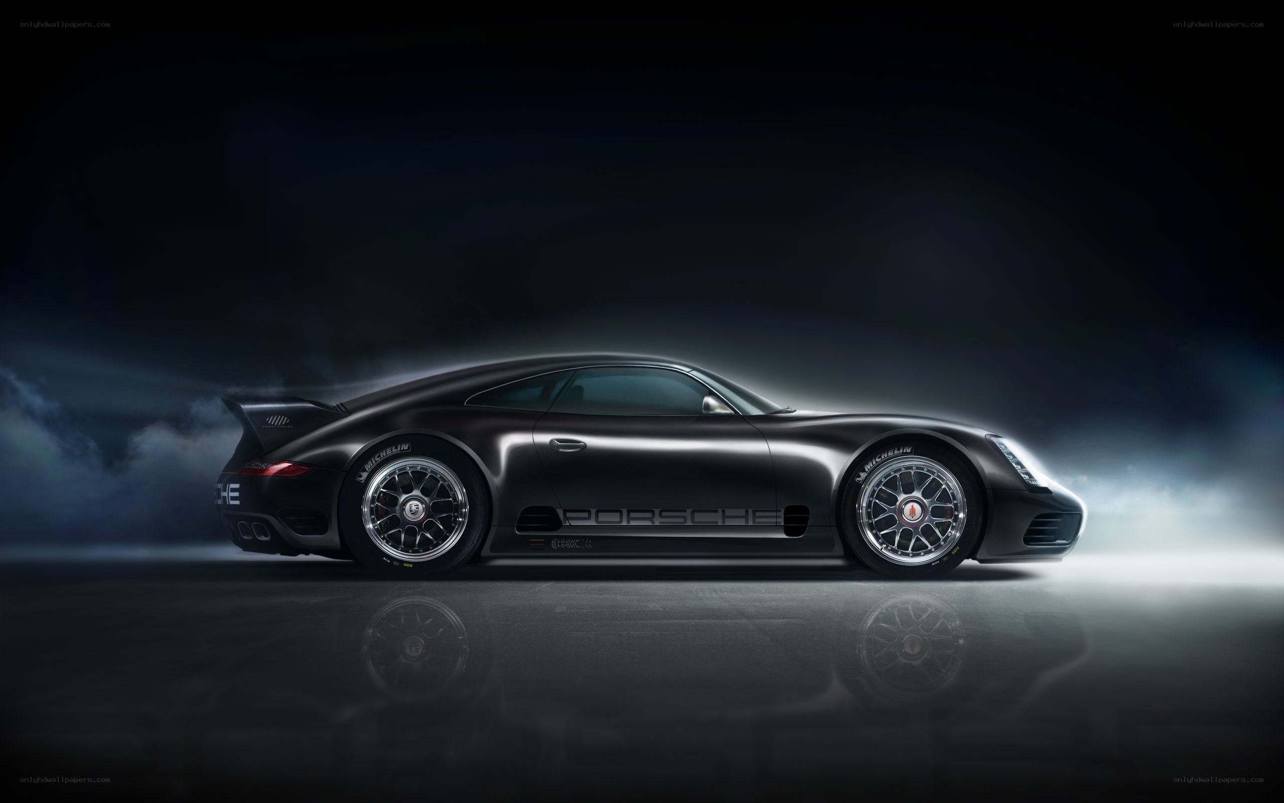 Porsche race car in studio