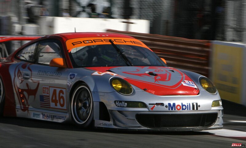 Porsche race car on track