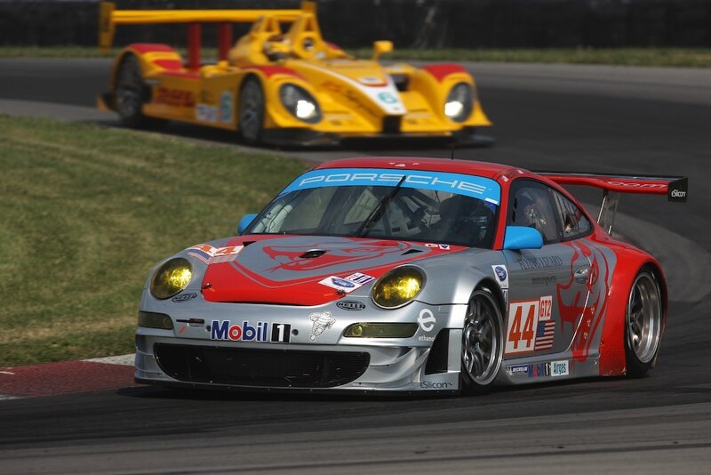 Porsche race car on track