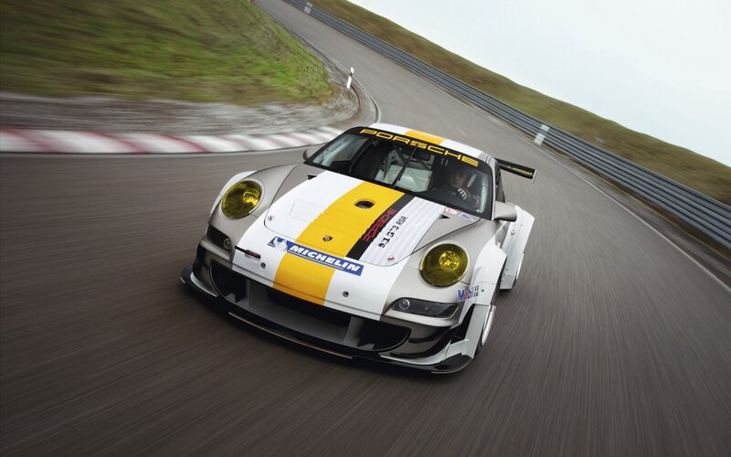 Porsche race car on track