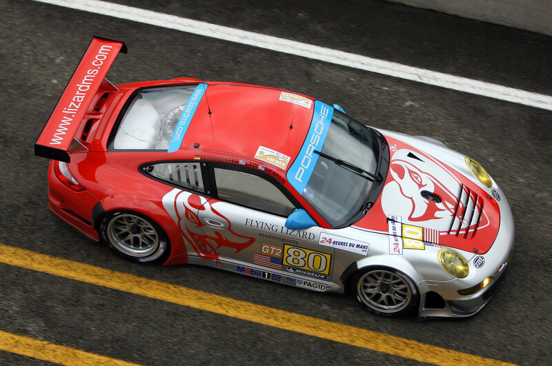 Porsche race car on track