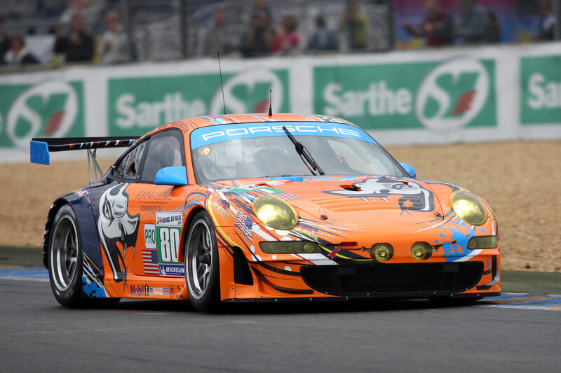 Porsche race car on track