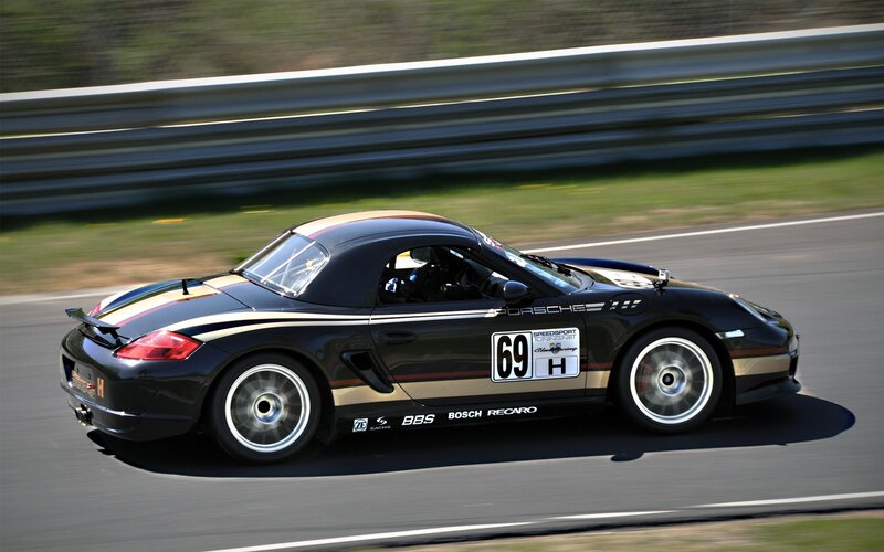 Porsche race car on track