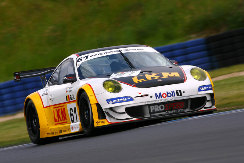 Porsche race car on track