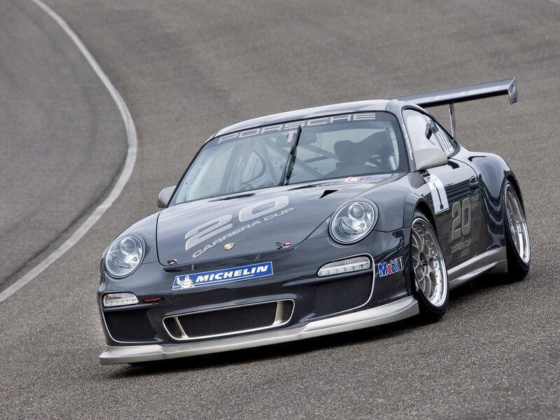 Porsche race car on track