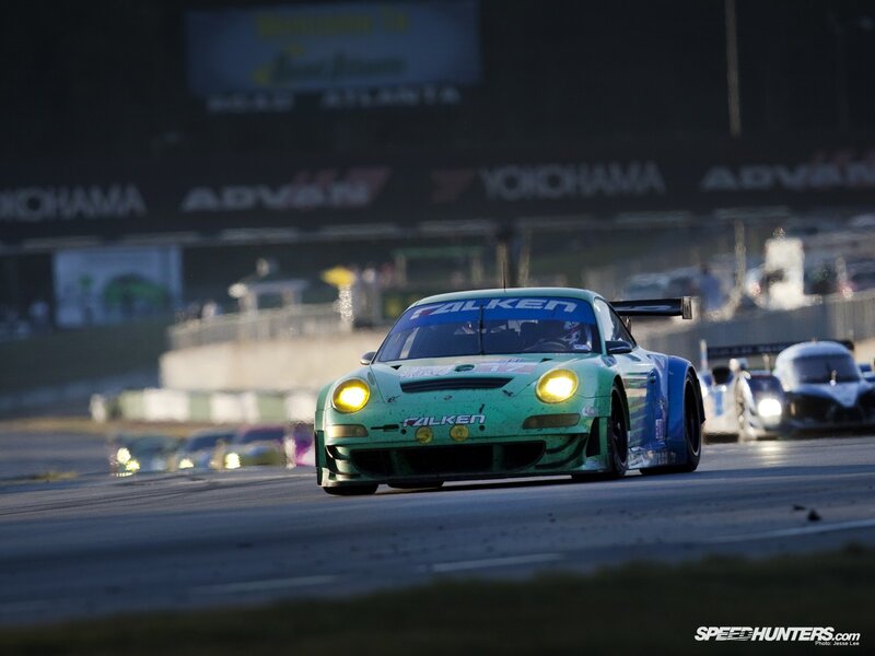 Porsche race car on track