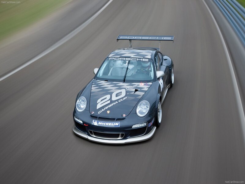 Porsche race car on track