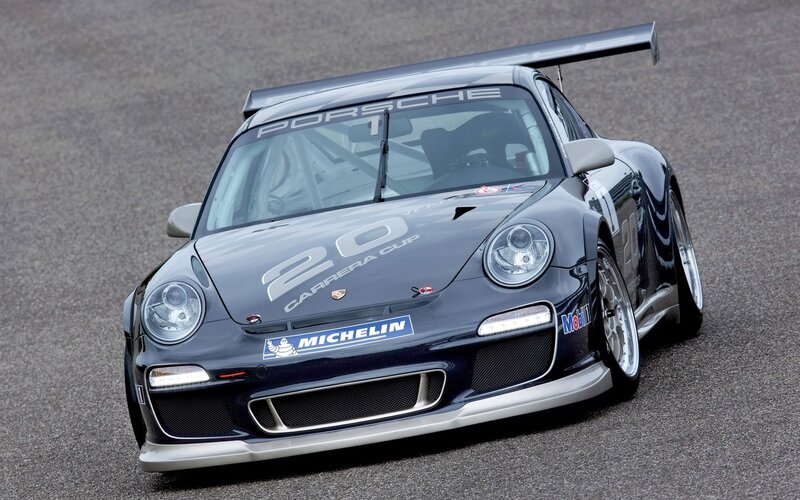 Porsche race car on track