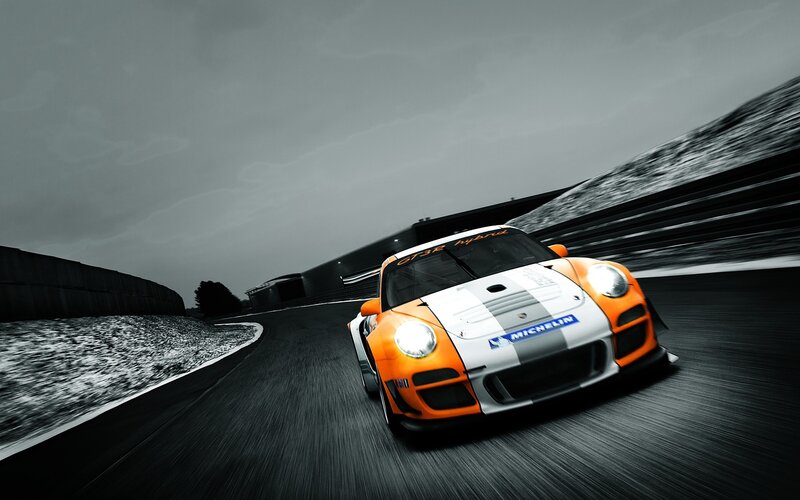 Porsche race car on track