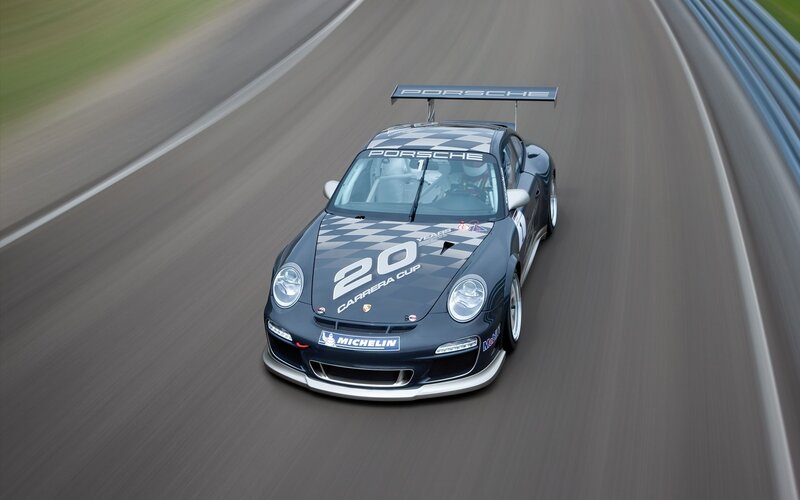 Porsche race car on track