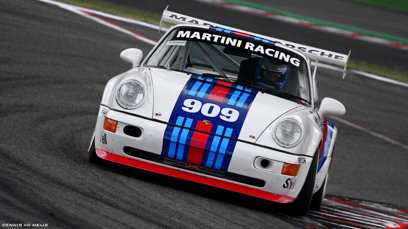 Porsche race car on track