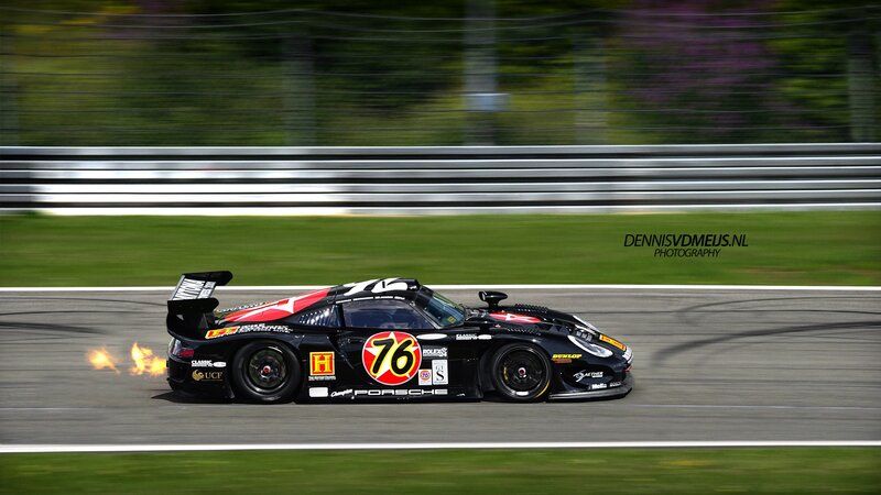 Porsche race car on track