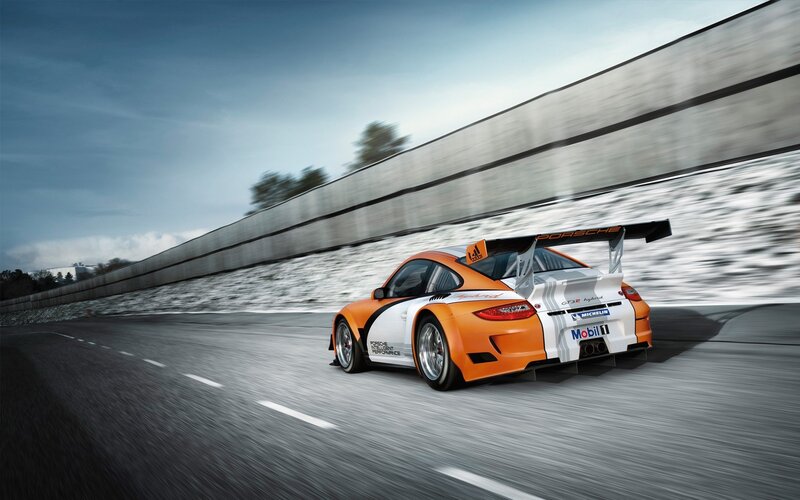 Porsche race car on track