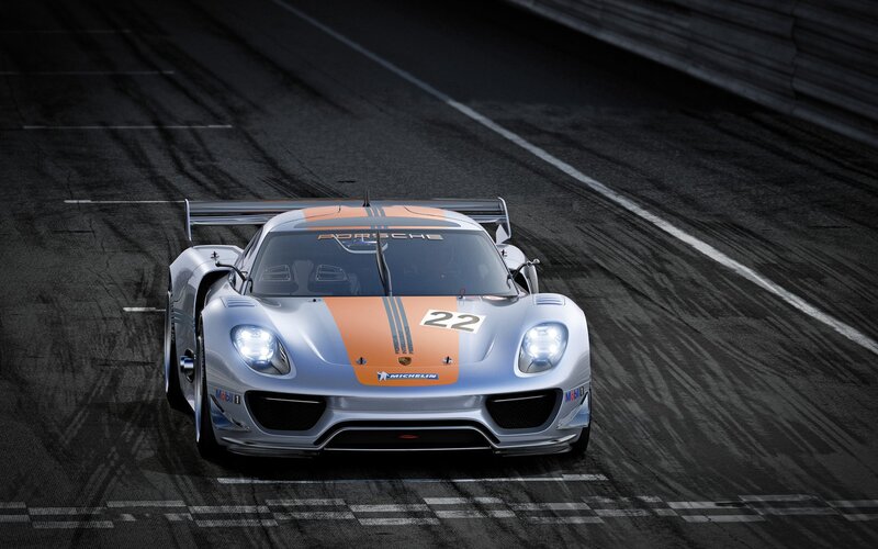 Porsche race car on track