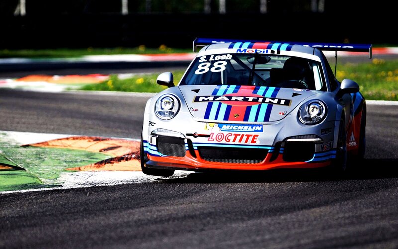 Porsche race car on track