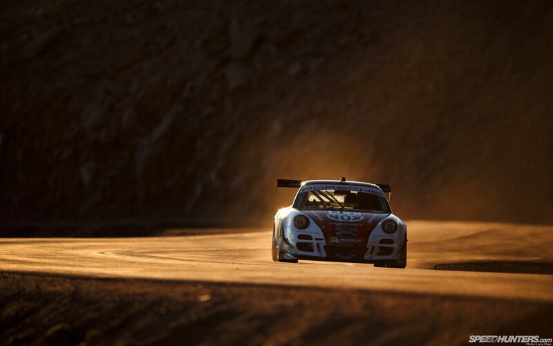 Porsche race car on track
