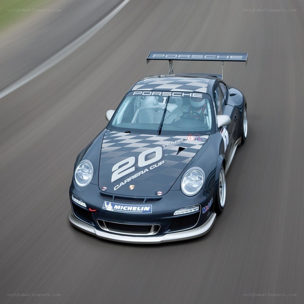 Porsche race car on track
