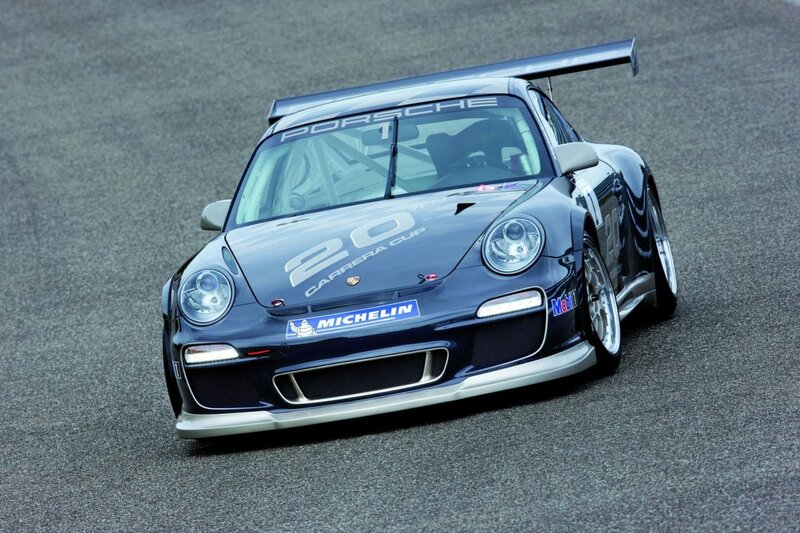 Porsche race car on track