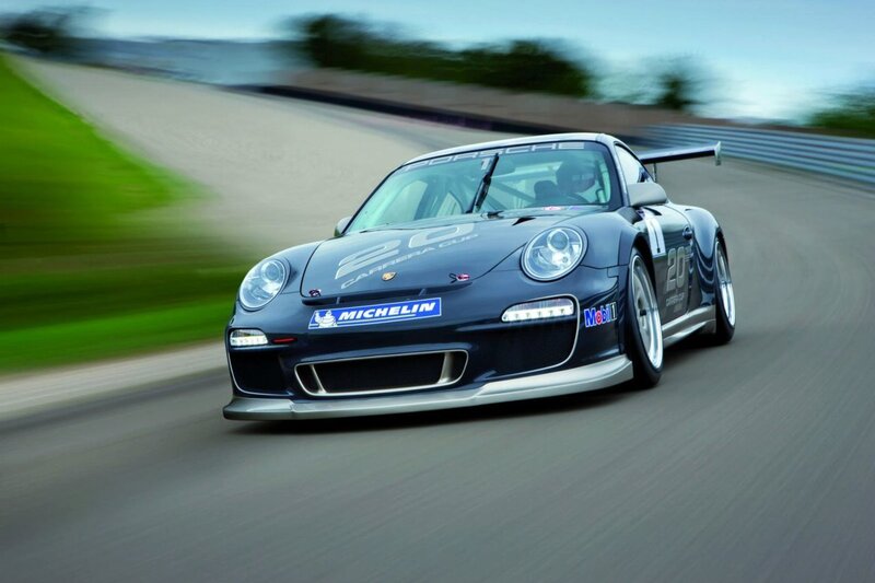 Porsche race car on track
