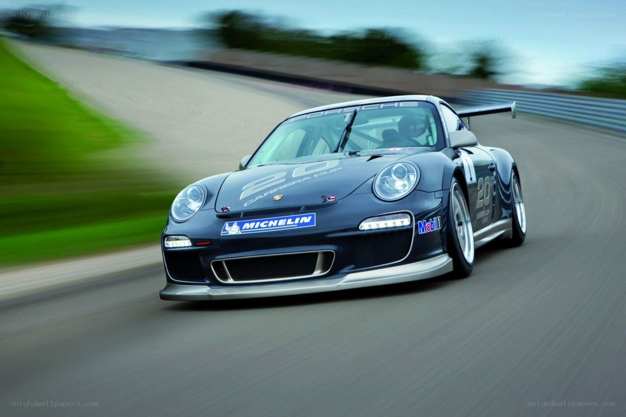 Porsche race car on track