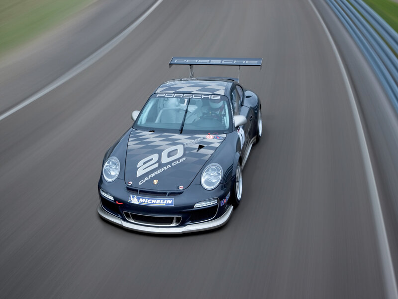 Porsche race car on track