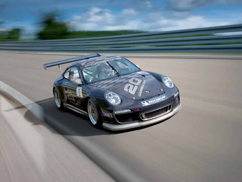 Porsche race car on track