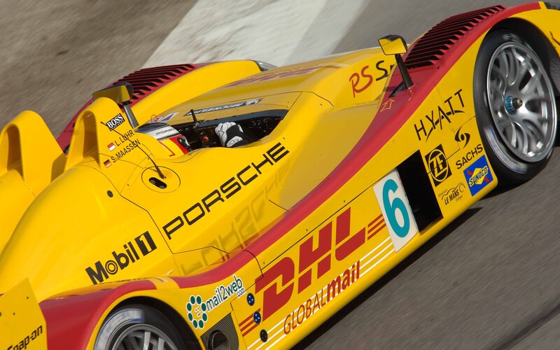 Porsche race car on track
