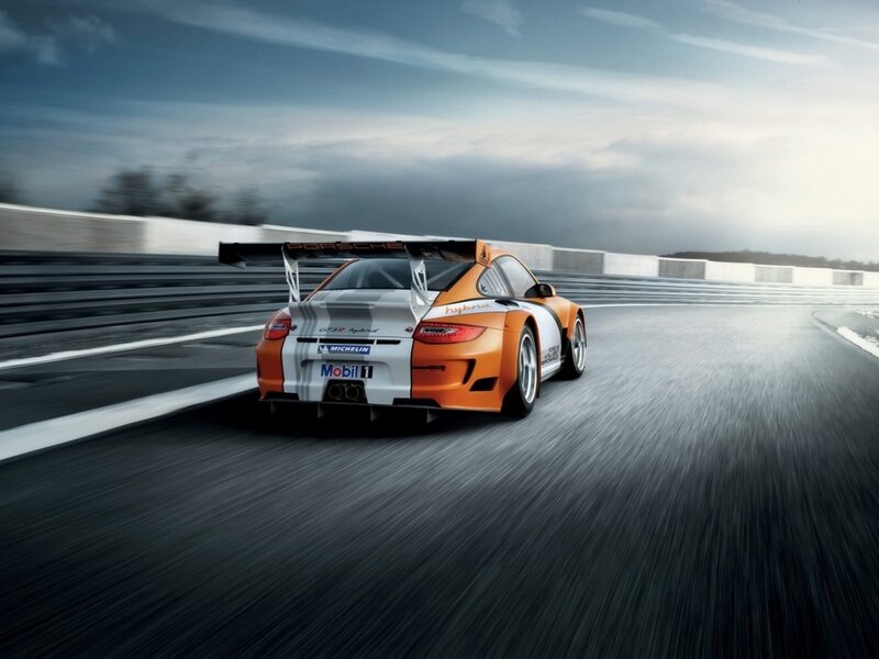 Porsche race car on track