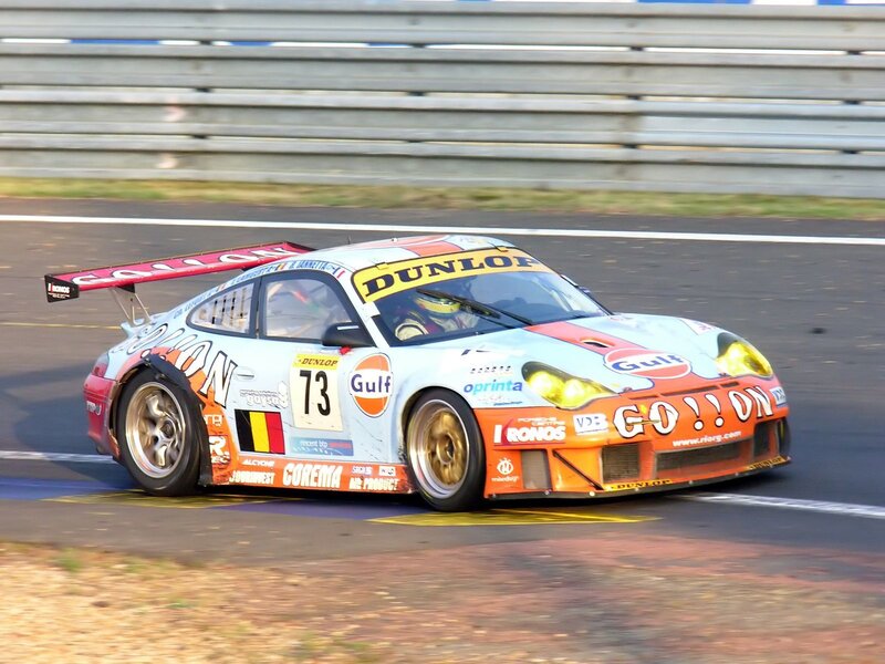 Porsche race car on track