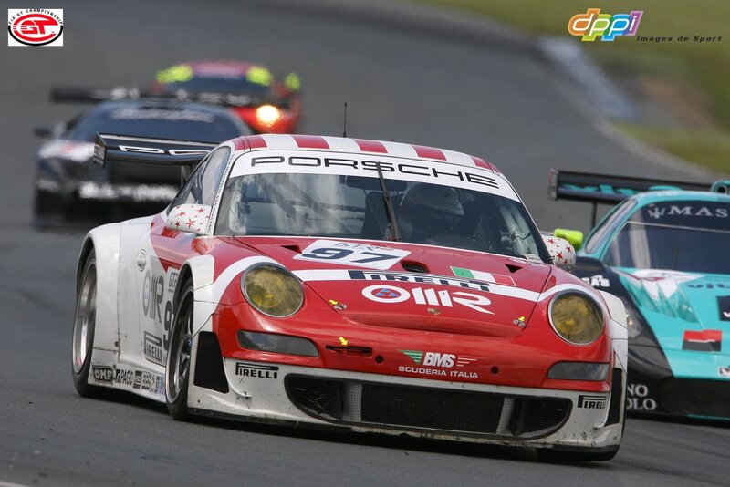 Porsche race car on track