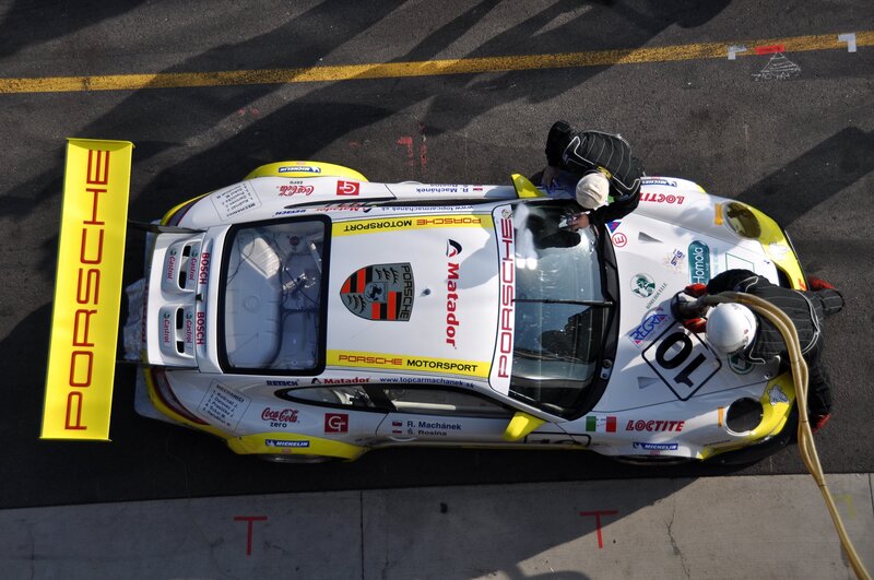 Porsche race car pit stop