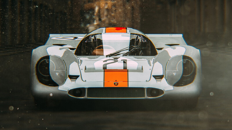 Porsche Race Car — White, Dramatic, Digital Art