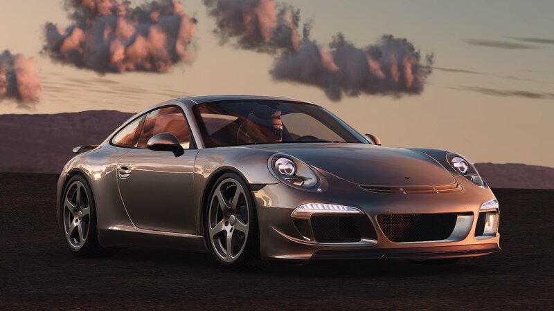 Porsche sports car at sunset