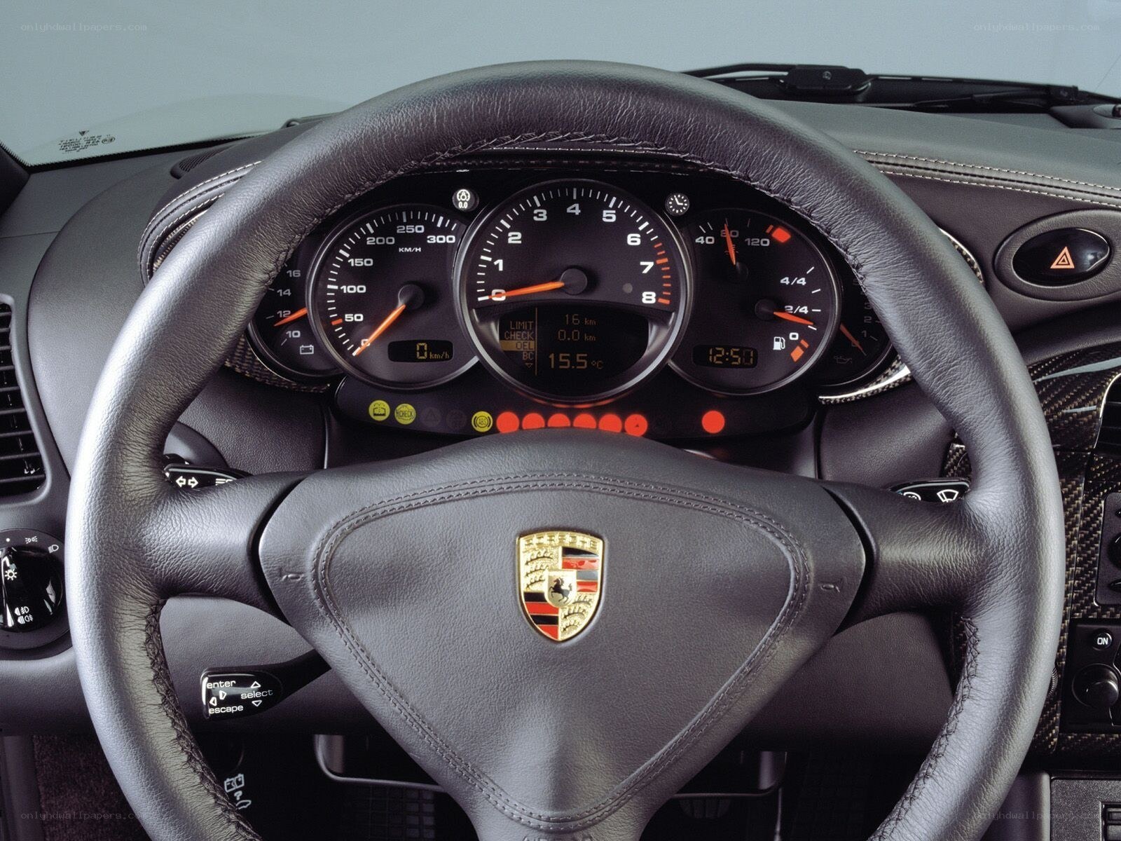Porsche steering wheel and dashboard